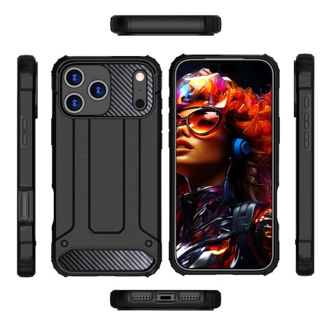 
„iPhone 17 Pro“ hibridinis šarvuotas dėklas – juodas
