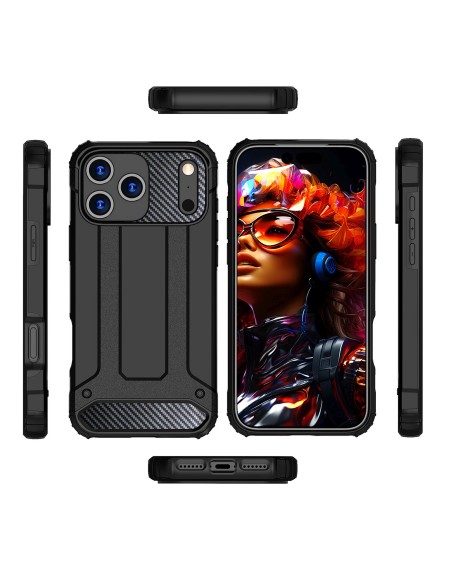 
„iPhone 17 Pro“ hibridinis šarvuotas dėklas – juodas
