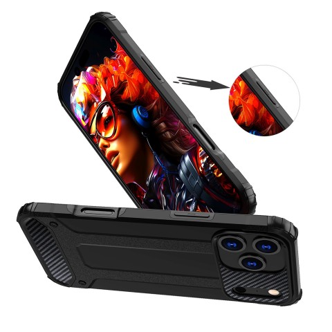 
„iPhone 17 Pro“ hibridinis šarvuotas dėklas – juodas
