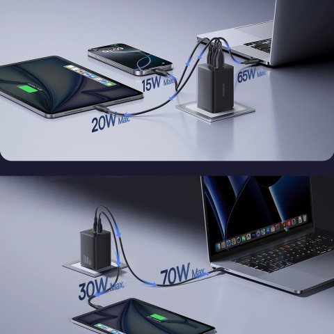 
„EnerFill FE11“ 100 W USB-A USB-C sieninis įkroviklis – juodas
