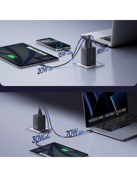 
„EnerFill FE11“ 100 W USB-A USB-C sieninis įkroviklis – juodas
