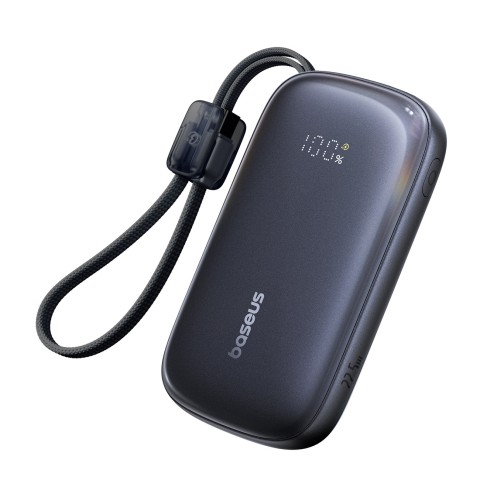 
10000mAh 22,5W išorinė baterija su ekranu ir nuimamu laidu - juoda
