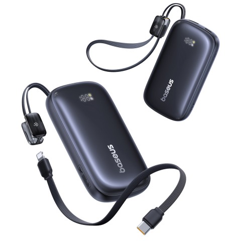 
10000mAh 22,5W išorinė baterija su ekranu ir nuimamu laidu - juoda

