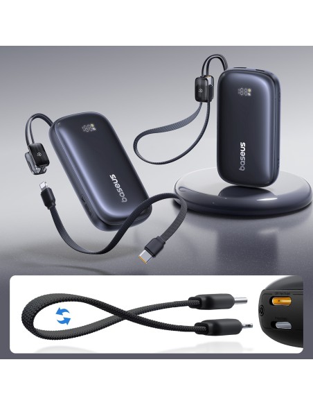 
10000mAh 22,5W išorinė baterija su ekranu ir nuimamu laidu - juoda

