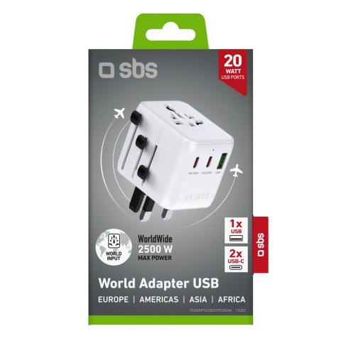 
USB-C USB-A ES JK JAV AUS JP kelioninis adapteris – baltas
