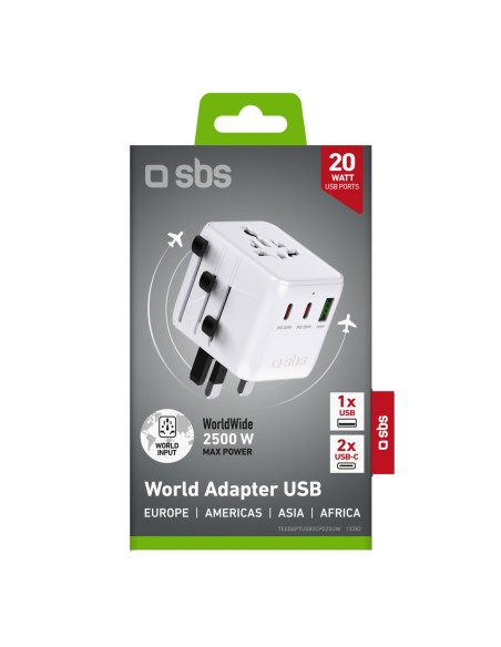 
USB-C USB-A ES JK JAV AUS JP kelioninis adapteris – baltas
