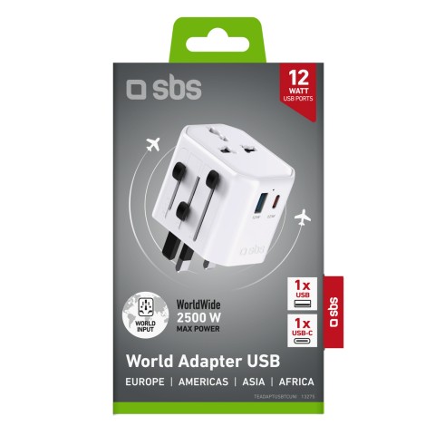 
Universalus kelioninis maitinimo adapteris USB-C USB-A ES JK JAV AUS – baltas
