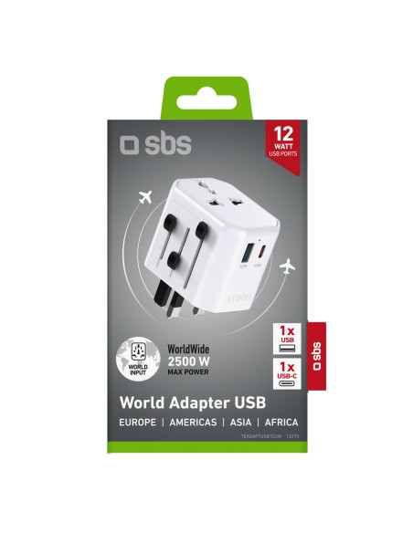 
Universalus kelioninis maitinimo adapteris USB-C USB-A ES JK JAV AUS – baltas
