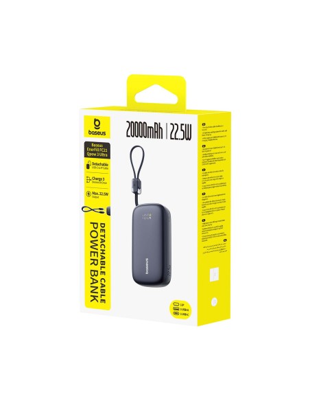
20000mAh 22,5W išorinė baterija su ekranu ir laidu „EnerFill FC21 Qpow 3 Ultra“ - juoda
