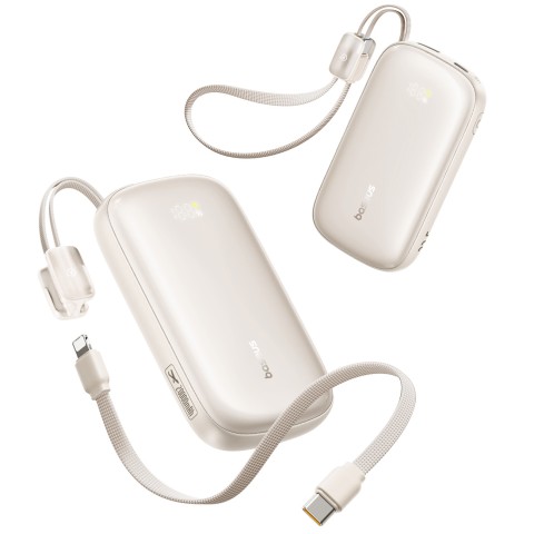 
20000mAh 22.5W išorinė baterija su ekranu ir laidu „EnerFill FC21 Qpow 3 Ultra“ - smėlio spalvos
