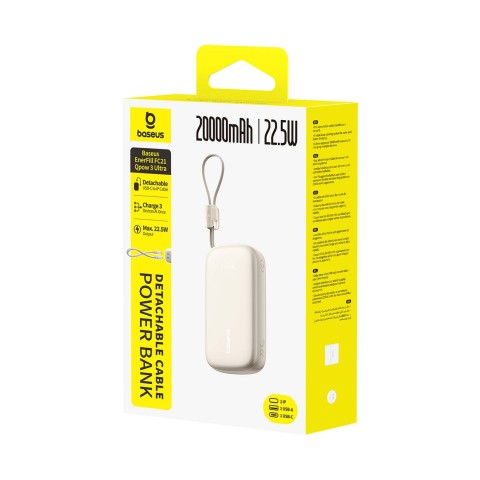 
20000mAh 22.5W išorinė baterija su ekranu ir laidu „EnerFill FC21 Qpow 3 Ultra“ - smėlio spalvos
