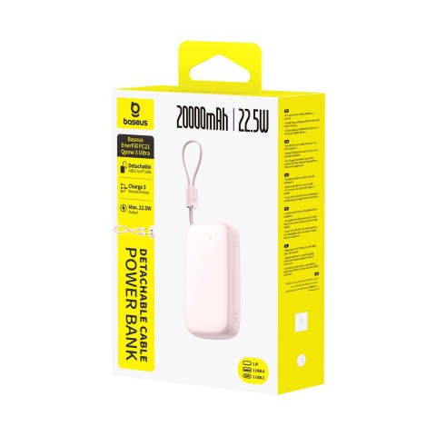 
20000mAh 22,5W išorinė baterija su ekranu ir laidu „EnerFill FC21 Qpow 3 Ultra“ - rožinė
