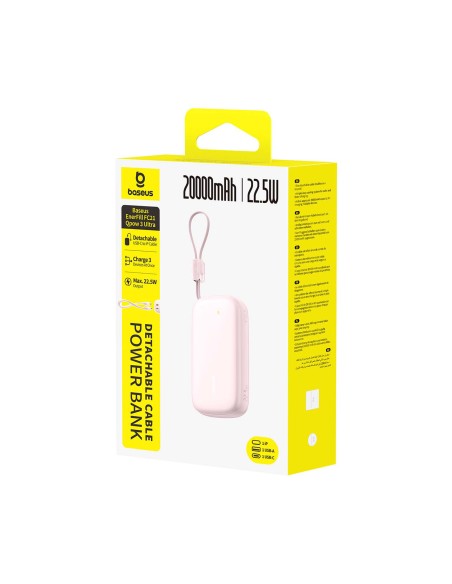 
20000mAh 22,5W išorinė baterija su ekranu ir laidu „EnerFill FC21 Qpow 3 Ultra“ - rožinė
