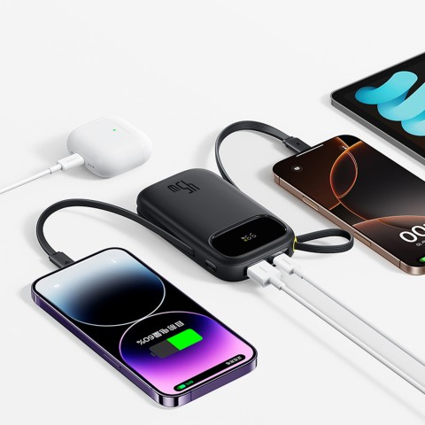 
„EnerFill FC31“ 20000mAh 45W išorinė baterija su ekranu ir USB-C „Lightning“ laidu – juoda

