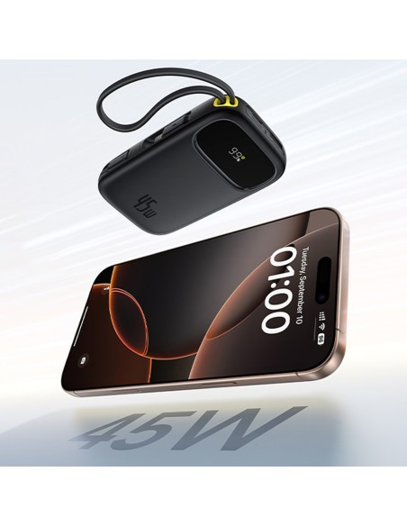 
„EnerFill FC31“ 20000mAh 45W išorinė baterija su ekranu ir USB-C „Lightning“ laidu – juoda
