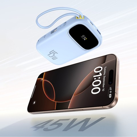 
„EnerFill FC31“ 20000mAh 45W nešiojama baterija su ekranu ir USB-C „Lightning“ laidu – mėlyna
