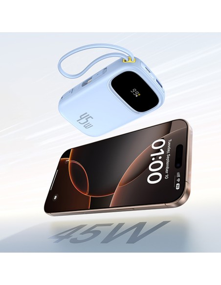 
„EnerFill FC31“ 20000mAh 45W nešiojama baterija su ekranu ir USB-C „Lightning“ laidu – mėlyna
