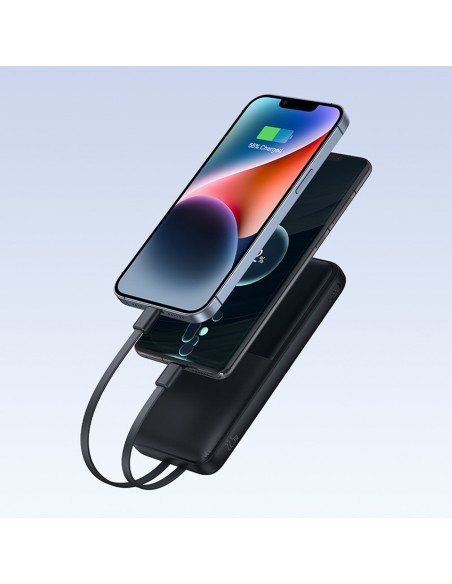 
10000mAh 22,5W išorinė baterija su ekranu, USB-C laidais, „iPhone Lightning Lipow“ – juoda
