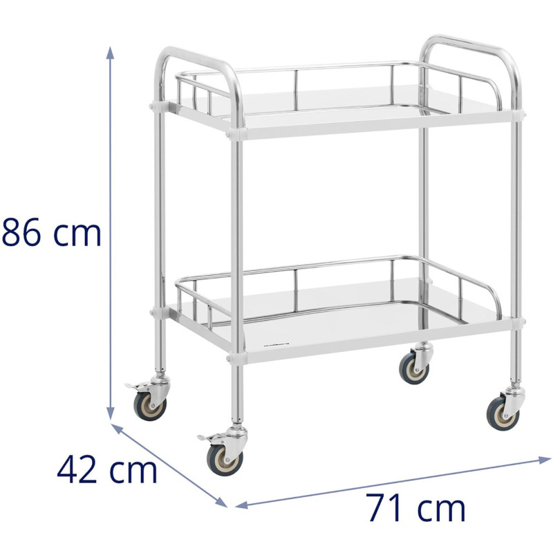 Laboratorinis vežimėlis STEEL 2 lentynos 2 rankenos 71 x 42 x 86 cm