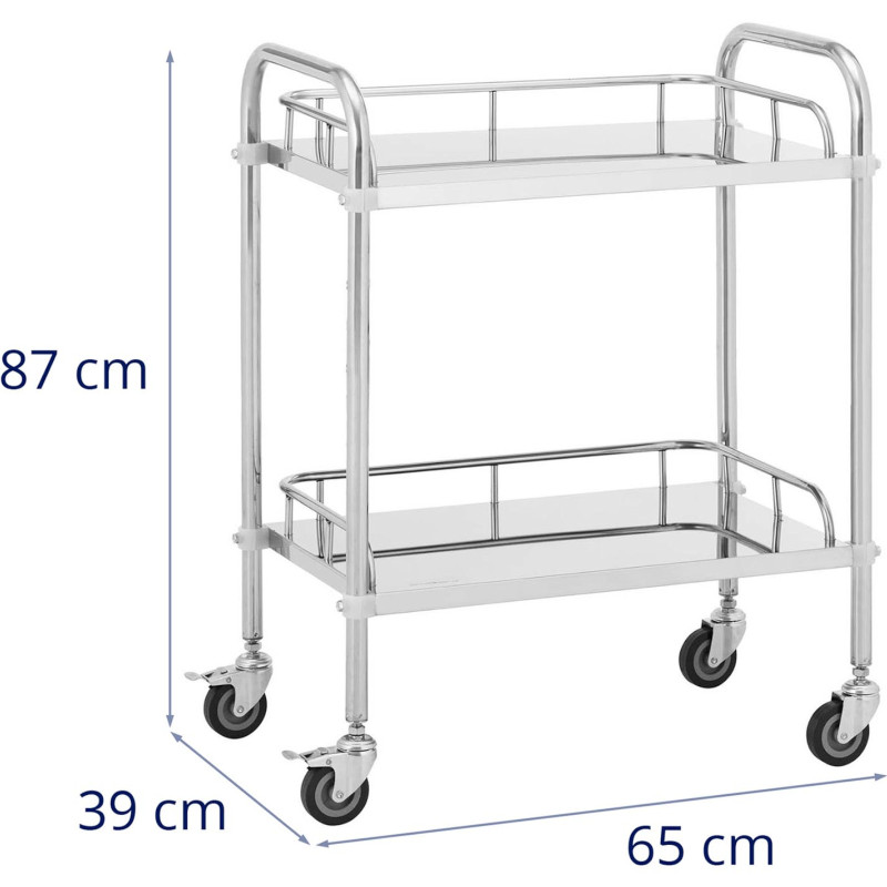 Laboratorinis vežimėlis STEEL 2 lentynos 2 rankenos 65 x 39 x 87 cm