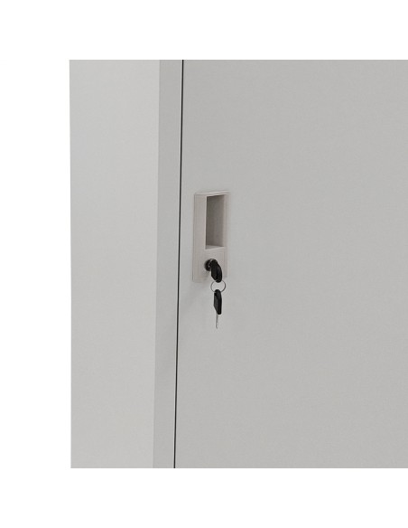 Dviguba metalinė darbuotojų sveikatos ir saugos spintelė – pilka Dviguba metalinė darbuotojų sveikatos ir saugos spintelė – pilka