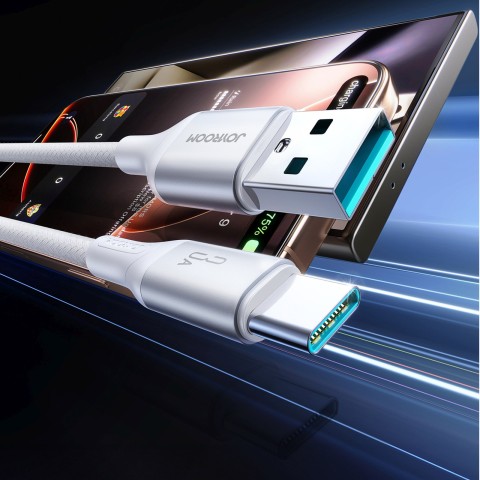 
S-A28 pintas kabelis USB-A - USB-C 3A 1m - baltas
