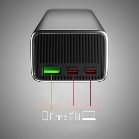 
Išorinė baterija su 10000mAh PD 35W LCD ekranu - pilka

