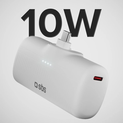 
„EcoPower“ 5000 mAh 10 W išorinė baterija su integruotu USB-C prievadu – balta
