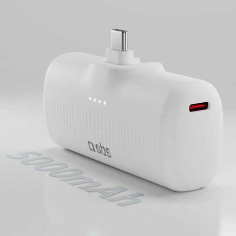 
„EcoPower“ 5000 mAh 10 W išorinė baterija su integruotu USB-C prievadu – balta
