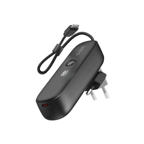 
5000 mAh išorinė baterija su įmontuotu laidu ir sulankstomu PD kištuku, 20 W - juoda
