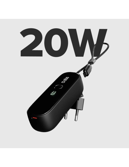 
5000 mAh išorinė baterija su įmontuotu laidu ir sulankstomu PD kištuku, 20 W - juoda
