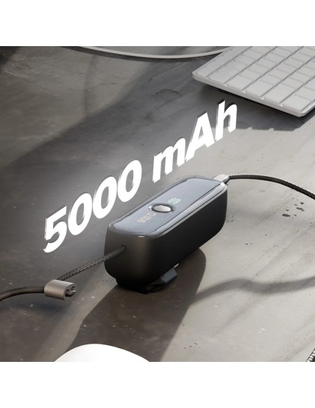 
5000 mAh išorinė baterija su įmontuotu laidu ir sulankstomu PD kištuku, 20 W - juoda
