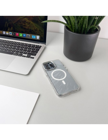
„iPhone 17 Pro Max MagSafe“ blizgučių dėklas – pusiau permatomas
