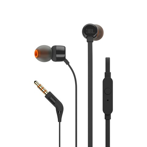 
JBL Tune 110 laidinės į ausis įdedamos ausinės su nuotolinio valdymo pultu, 3,5 mm mini lizdu – juodos
