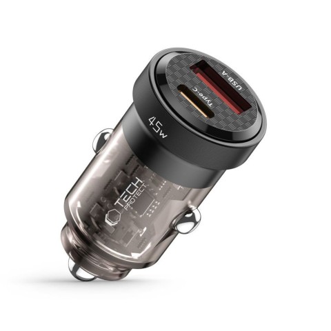 
USB-C USB-A CC45W QC 45W automobilinis įkroviklis – juodas
