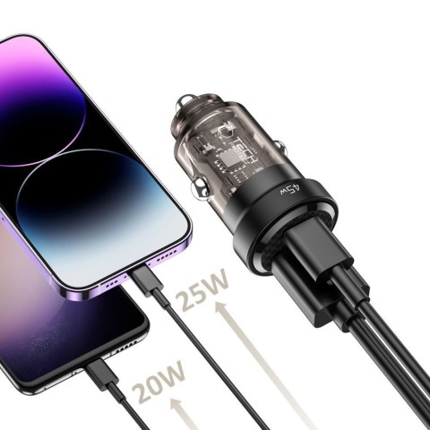 
USB-C USB-A CC45W QC 45W automobilinis įkroviklis – juodas
