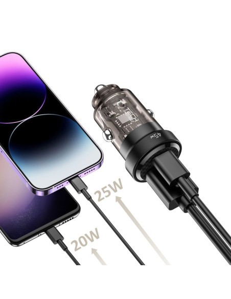 
USB-C USB-A CC45W QC 45W automobilinis įkroviklis – juodas
