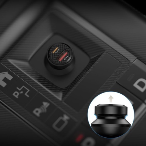 
USB-C USB-A CC45W QC 45W automobilinis įkroviklis – juodas
