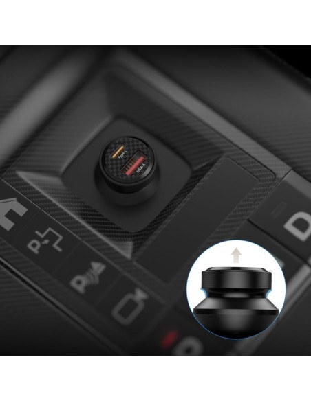 
USB-C USB-A CC45W QC 45W automobilinis įkroviklis – juodas
