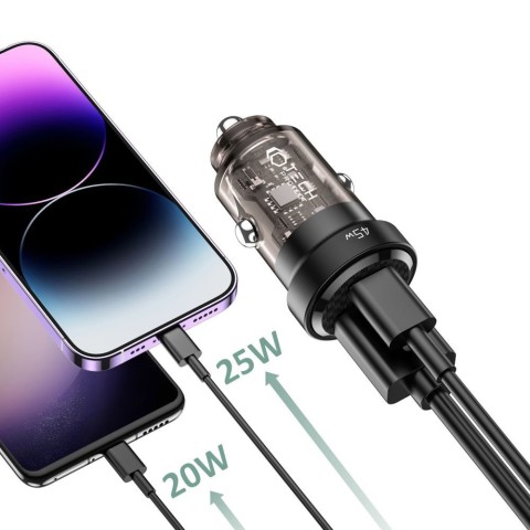 
USB-C USB-A CC45W QC 45W automobilinis įkroviklis – juodas

