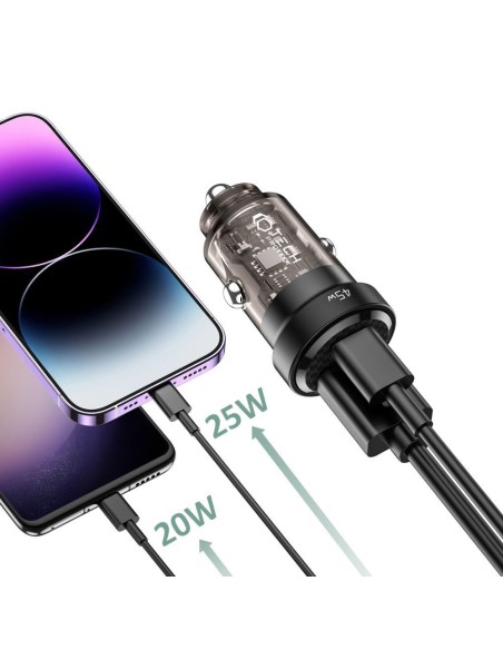 
USB-C USB-A CC45W QC 45W automobilinis įkroviklis – juodas
