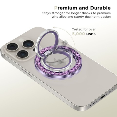 
Magnetinis žiedo formos laikiklis išmaniajam telefonui ant piršto „MagSafe“ – violetinis su kristalais
