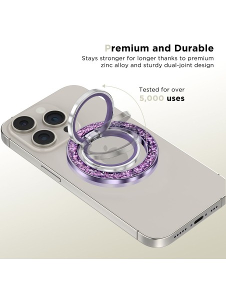 
Magnetinis žiedo formos laikiklis išmaniajam telefonui ant piršto „MagSafe“ – violetinis su kristalais
