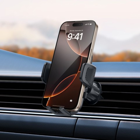 
V8 automobilio išmaniojo telefono laikiklis prietaisų skydeliui, priekiniam stiklui, oro išleidimo angai - juodas
