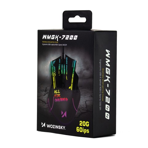 
Laidinė optinė žaidimų pelė, su foniniu apšvietimu, 7 mygtukais, 7200 DPI RGB - juoda
