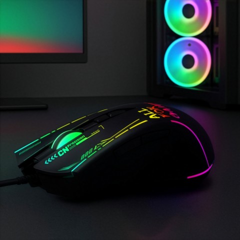 
Laidinė optinė žaidimų pelė, su foniniu apšvietimu, 7 mygtukais, 7200 DPI RGB - juoda
