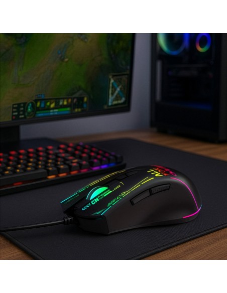 
Laidinė optinė žaidimų pelė, su foniniu apšvietimu, 7 mygtukais, 7200 DPI RGB - juoda
