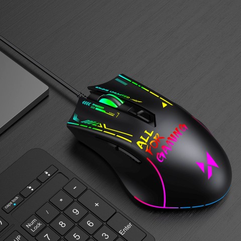 
Laidinė optinė žaidimų pelė, su foniniu apšvietimu, 7 mygtukais, 7200 DPI RGB - juoda
