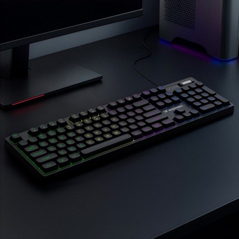 
Apšviesta membraninė klaviatūra su RGB žaidimų slinkties ratuku - juoda

