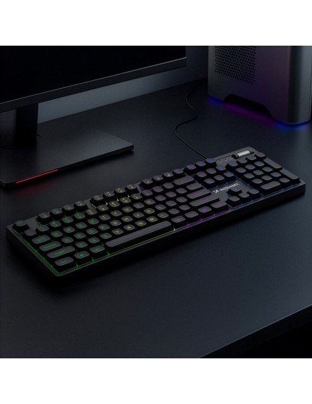 
Apšviesta membraninė klaviatūra su RGB žaidimų slinkties ratuku - juoda
